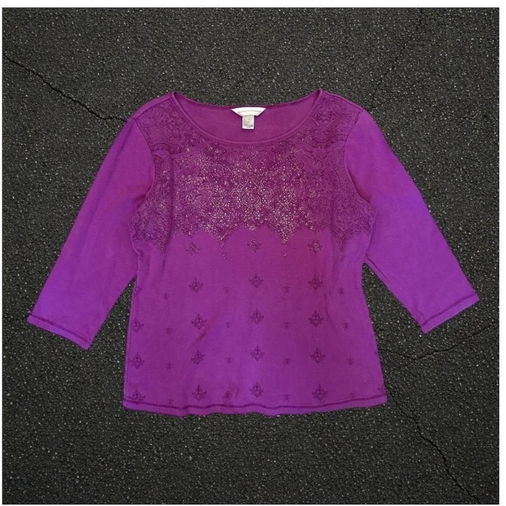 Vintage Y2K Purple long sleeve top with ornamental grunge silver designs